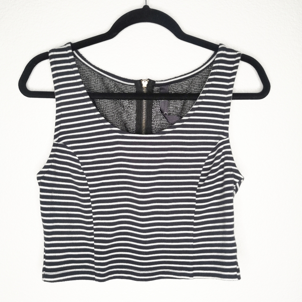 *Jessica Simpson Black White Strip Mesh Back Crop Grunge Biker Rocker
